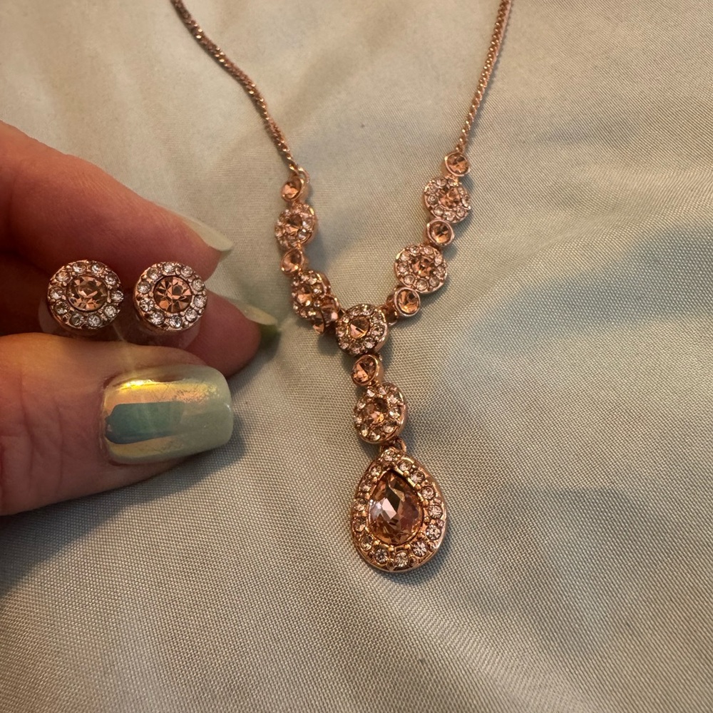 Napier Rose Gold Necklace and Earring Set